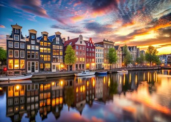 Amsterdam Panorama with Bokeh Effect at Sunset