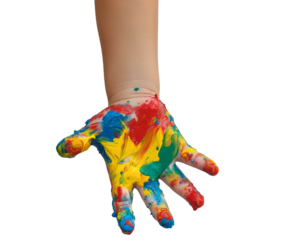 Colorful Handprints of a Child on White Background Artistic Creative Fun Concept isolated