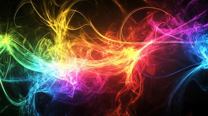 Abstract multicolored energy waves with dynamic flow on a black background