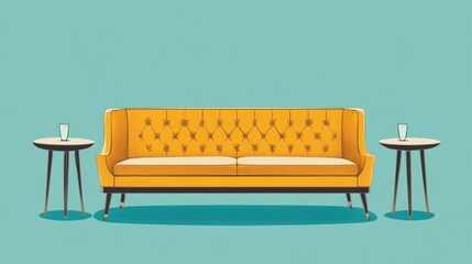 Isolated Retro American Dining Sofa Flat Vector Illustration Resource
