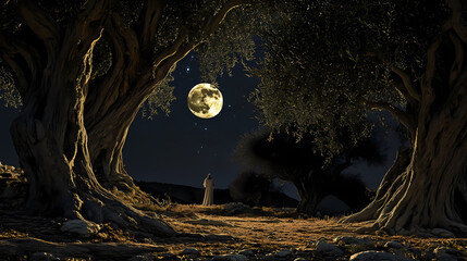 moonlight twisted tree trunks branches