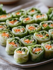 A plate of crisp and nutritious spring rolls filled with a variety of colorful vegetables.