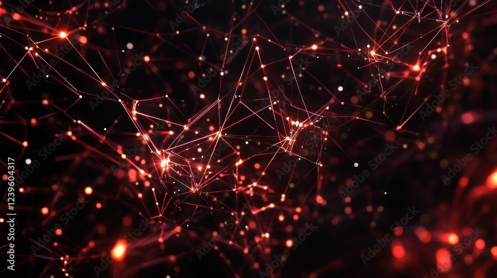 Poster red digital network connection with glowing nodes abstract background