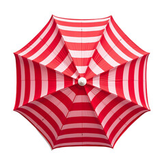 Overhead view of a red and white striped umbrella against a black background.