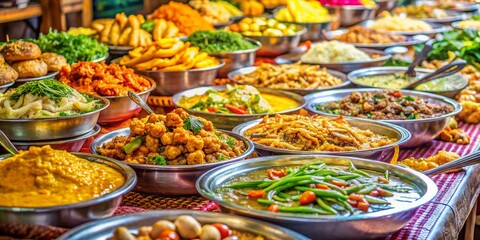 Fototapeta premium Authentic Thai Street Food Displayed in Ayutthaya Market