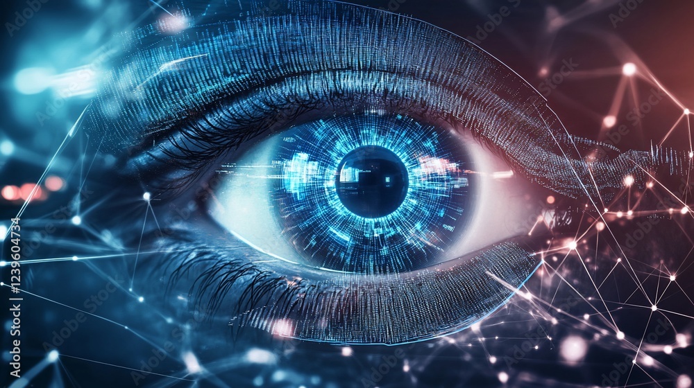 Poster digital eye connecting with network of data visualizing futuristic tech