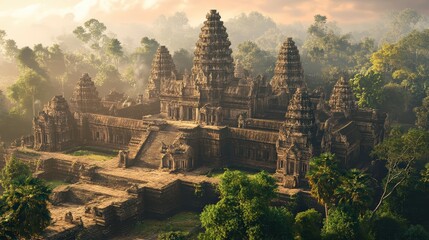 Fototapeta premium A Cambodian Angkor Wat-inspired temple house with sandstone structures