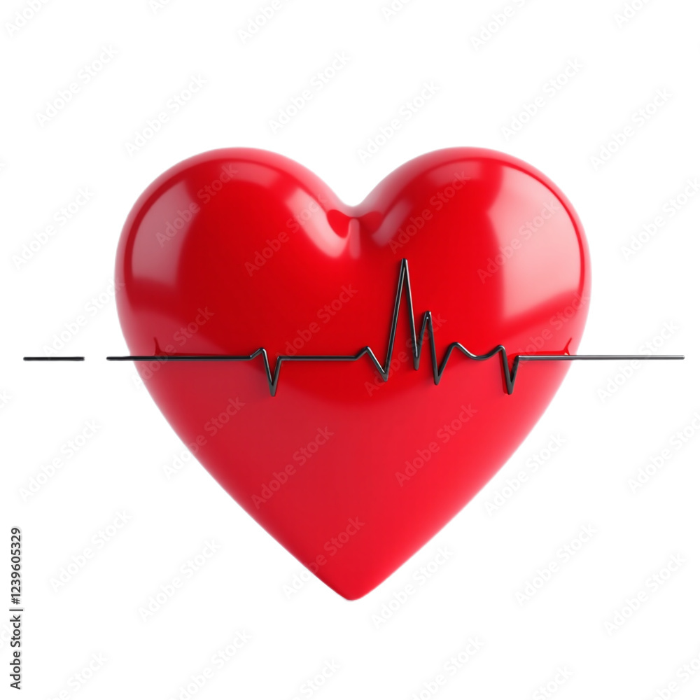 Fototapete a 3d rendering of a red heart with an ekg line across it.