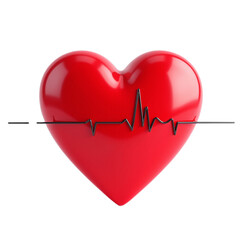 A 3D rendering of a red heart with an EKG line across it.