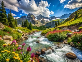 A Wild Mountain Stream with Crystal Clear Water in Pristine Nature