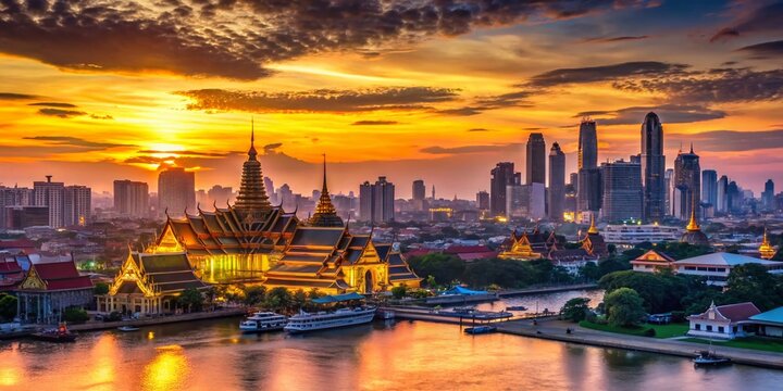 Bangkok Silhouette Cityscape: Chao Phraya River Sunset
