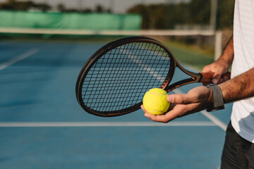 Tennis training on the sunny day