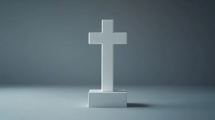 Naklejka premium A three-dimensional cubed representation of a Christian cross, in an abstract and minimalistic style. The image evokes the spirituality of faith through its simple yet profound symbolism.