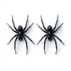 Two Black Spiders Isolated on White Background, Artful Arrangement for Nature and Entomology Themes