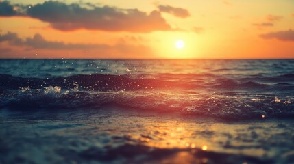 Obraz premium Majestic sunset over calm ocean waves with golden hues reflecting on the water. Generative AI