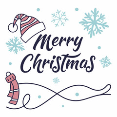 Festive Merry Christmas Script Font with Sparkling Snowflakes xmas winter vector holiday greeting   