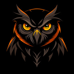 Mystical Black Owl: Stylized Digital Art, Elegant and Wise Bird Illustration dark moon tree eyes beak