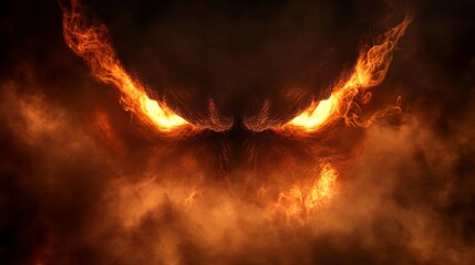 The glowing eyes penetrate the smoky gloom, evoking a sense of eeriness and foreboding. Excellent for fantasy, horror, and supernatural themes