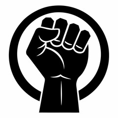 Black Silhouette Clenched Fist: Revolution Symbol, Power, Protest, Rebellion, Strength, Activism,   