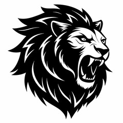Majestic Black Lion Head Roar Silhouette Icon - Powerful King of the Jungle Vector Graphic wild logo