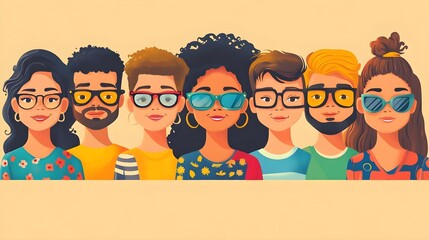 Diverse community members in artistic front view illustration