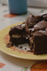 Close-Up of Chocolate Coconut Dessert Slice