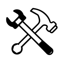 Crossed Hammer and Wrench: Repair, DIY, Tools Icon, Maintenance, Service, Engineering, Construction,