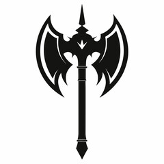 Mighty Warrior Silhouette: Battle Axe Weapon Icon, Strong, Bold, Viking, Medieval, Fantasy, Game,   