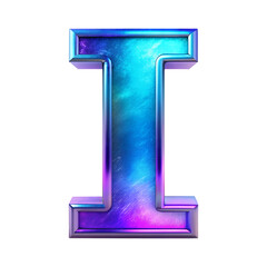 purple blue letter I holographic iridescent 3d render icon, cut out on the white background