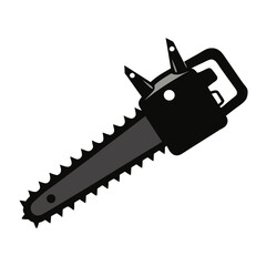 Sharp Silhouette of a Powerful Chainsaw Blade, Ready to Cut log job man tool wood icon work dark    