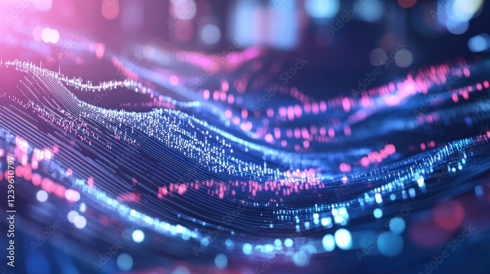 Poster Abstract Data Visualization with Flowing Lines and Bokeh Effect in Deep Blue