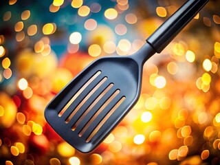 Black Spatula on White Background with Bokeh Effect