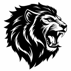 Majestic Roaring Lion Head Silhouette: Powerful Black Vector Graphic for Design Projects cat logo   