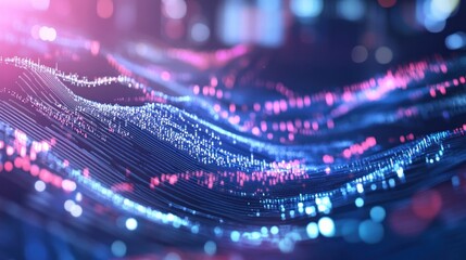 Abstract Data Visualization with Flowing Lines and Bokeh Effect in Deep Blue