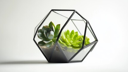 Obraz premium Modern geometric terrarium with succulent