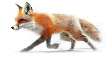 Obraz premium Red fox running, snowy background, winter wildlife art