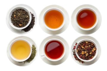 Assortment of Exquisite Teas in Cups and Saucers