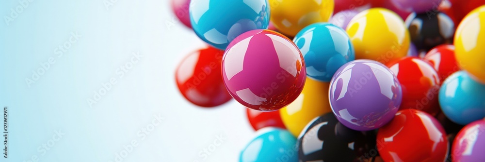 Poster colorful glossy spheres arranged together showcasing vibrant shades and reflections creating an abst