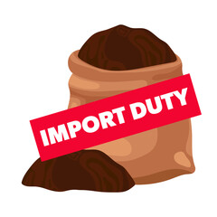 Import duty vector illustration. Sack with product and sign.