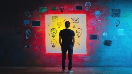 Person admiring colorful artwork in a creative space. influencer marketing content creation concept