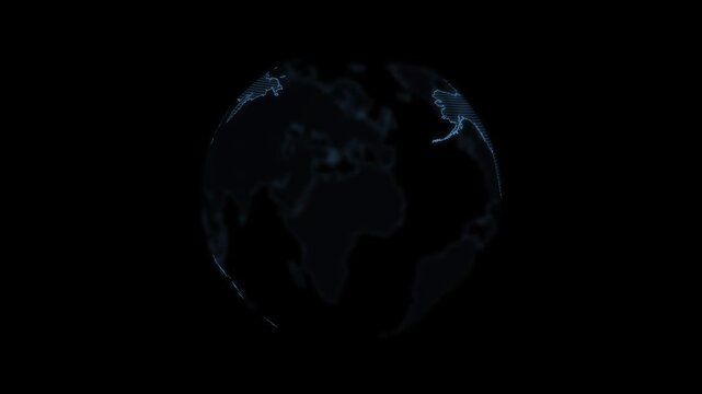 Globe on black background. 3D amination. Rotating