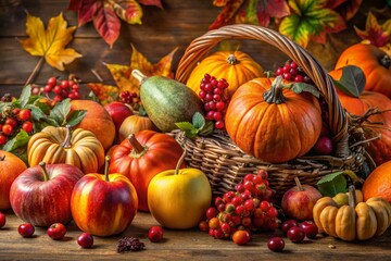 Bountiful Harvest of Autumn's Delights: Pumpkins, Apples, and Berries