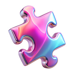 Obraz premium gradient blue and pink jigsaw puzzle holographic iridescent 3d render icon, cut out on the white background