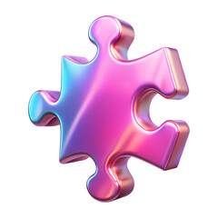 Obraz premium gradient blue and pink jigsaw puzzle holographic iridescent 3d render icon, cut out on the white background