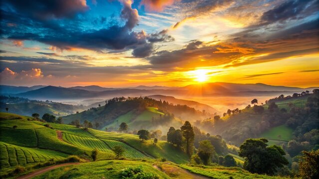 Breathtaking Sunrise over Rwandan Hills, Africa - Copy Space
