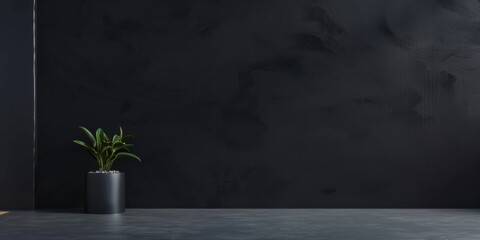 A pure black background with clean, minimalist typography elements, Spacious and organized layout