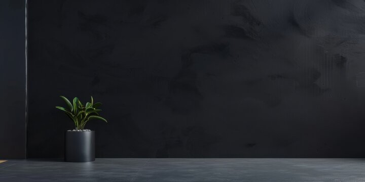 A pure black background with clean, minimalist typography elements, Spacious and organized layout