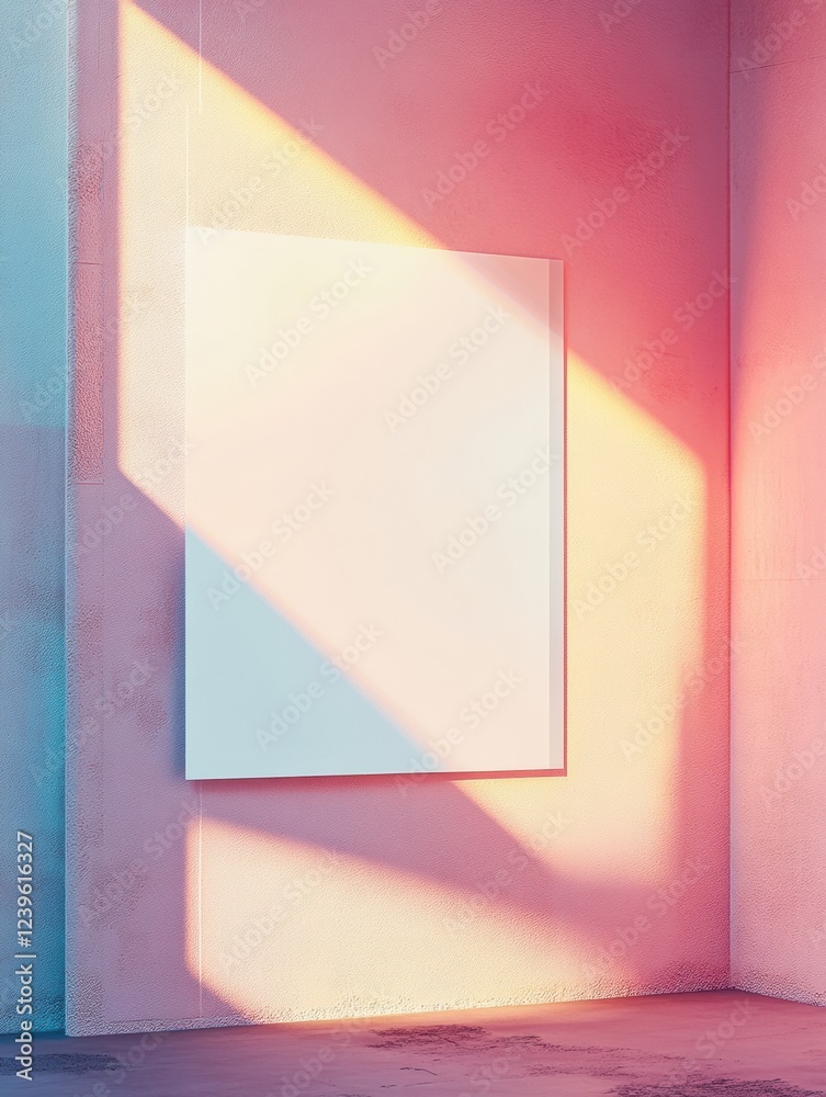 Poster Artistic space showcasing a blank canvas illuminated by soft light in a modern, minimalistic interior setting. Generative AI