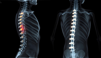Dorsal spine x-ray both(AP and Lateral) view. Scoliosis having leftward convexity. Muscle spasm , with white tonespng