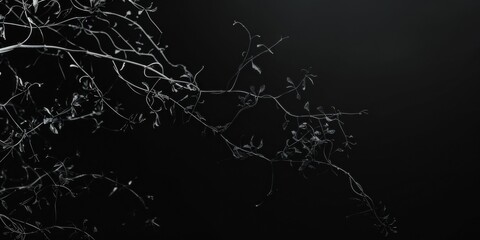A pure black background with clean, minimalist vine patterns, Flowing and organic layout